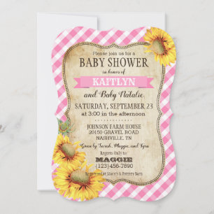 Invitación Country Sunflower y Gingham Check Baby Shower
