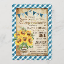 Country Sunflowers Gingham Check Boy Baby Shower