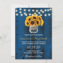 Invitación Country Sunflowers Jar Navy Blue Barn Boda