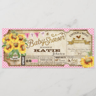 Invitación Country Sunflowers y Gingham Check Baby Shower