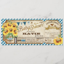 Invitación Country Sunflowers y Gingham Check Baby Shower