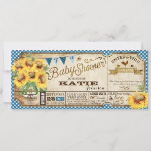 Invitación Country Sunflowers y Gingham Check Baby Shower