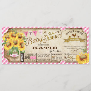 Invitación Country Sunflowers y Gingham Check Baby Shower