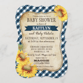 Invitación Country Sunflowers y Gingham Check Baby Shower