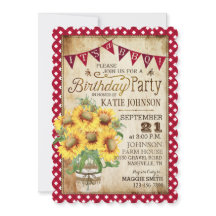 Country Sunflowers y Gingham Check Birthday