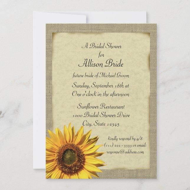 Invitación Country Sunshine Sunflower BriENTE Shower (Anverso)