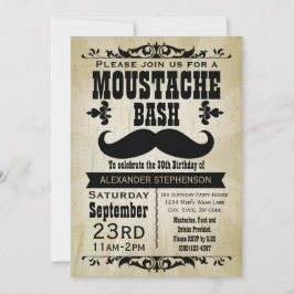 Invitación Country Vintage Mustache Bash Birday Party