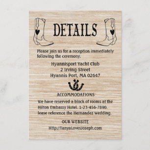 Invitación Country Wedding Details Wood Cowboy Boots Western