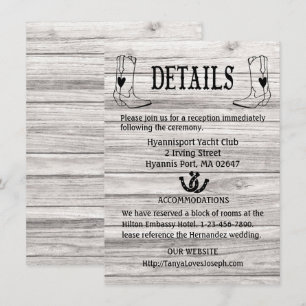 Invitación Country Wedding Details Wood Cowboy Boots Western