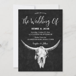 Invitación Country Western Black And White Bull Skull