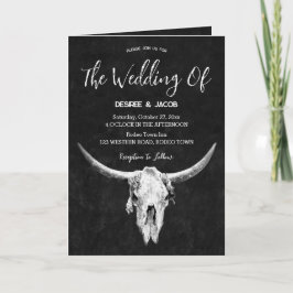 Invitación Country Western Black And White Bull Skull