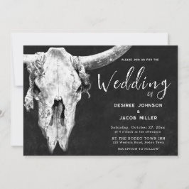 Invitación Country Western Black And White Rodeo Bull Skull