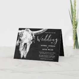 Invitación Country Western Black And White Rodeo Bull Skull