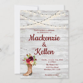 Invitación Country Western Boot Boho Rustic Marsala Boda