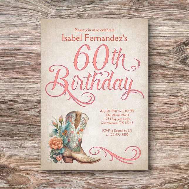 Invitación Country Western Boots 60 cumpleaños (Subido por el creador)