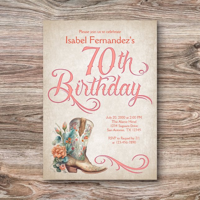 Invitación Country Western Boots 70 cumpleaños (Subido por el creador)
