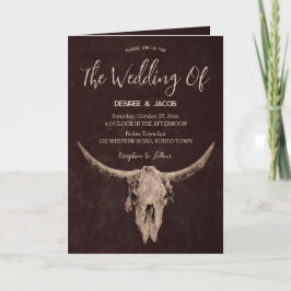 Invitación Country Western Brown Rustic Bull Skull
