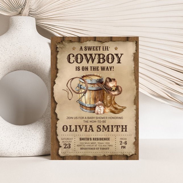 Invitación Country Western Cowboy Baby Shower (Western Country Cowboy Baby Shower Invitation)