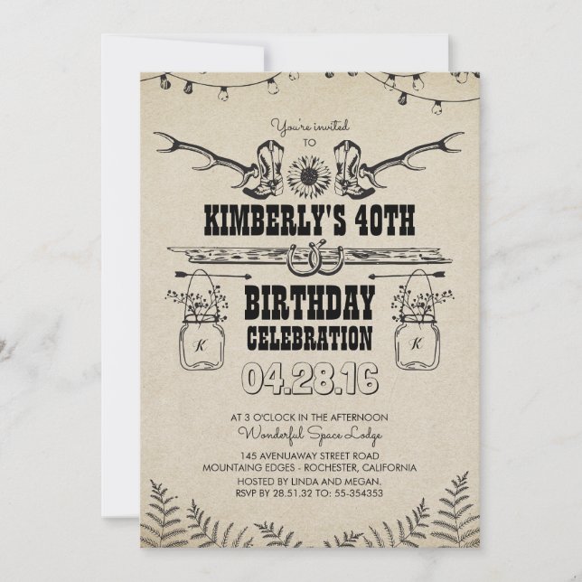 Invitación Country Western Cowboy Boots Birday Party (Anverso)