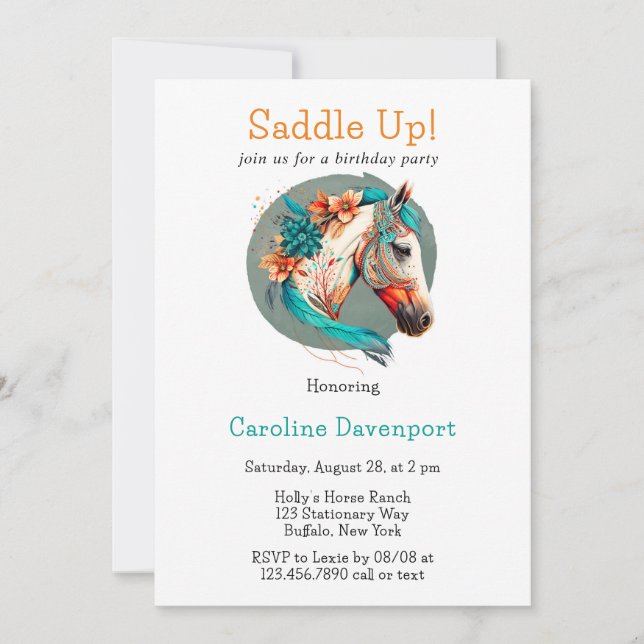 Invitación Country Western Horse Saddle Up Birday Party (Anverso)