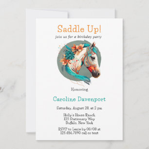 Invitación Country Western Horse Saddle Up Birday Party