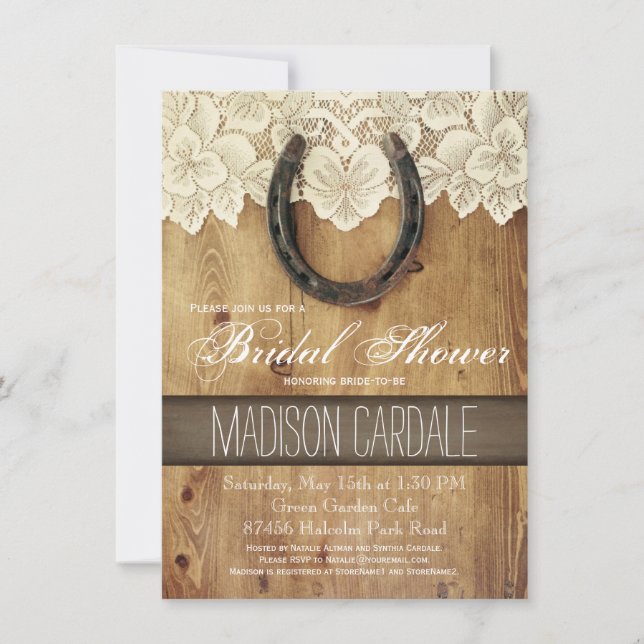 Invitación Country Western Horseshoe Lace Bridal Shower (Anverso)