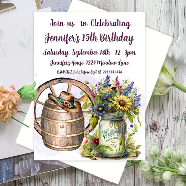 Invitación Country Western, Mason Jar, 15º cumpleaños (Subido por el creador)