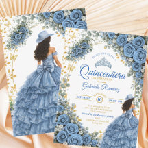 Country Western Rosas Azules Quinceañera Dorada