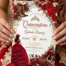 Country Western Rosas Rojas Doradas Quinceañera