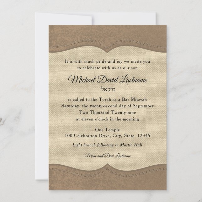 Invitación Country Western Rustic Bar Mitzvah (Anverso)
