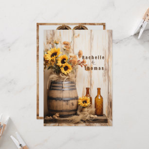 Invitación Country Western Sunflowers Whisky Barrel