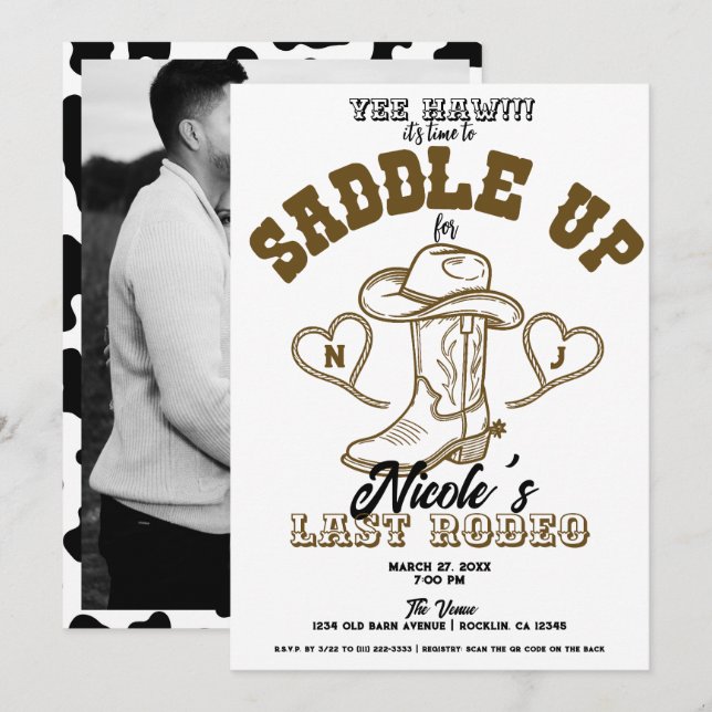 Invitación Country Western Vintage Último Rodeo Despedida de  (Anverso / Reverso)