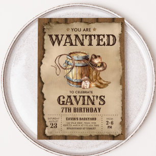 Invitación Country Western Wanted Cowboy Birday Party