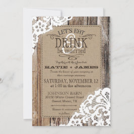 Invitación Country Western Wood Lace Rustic Boda