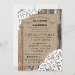 Invitación Country Western Wood Lace Rustic Boda