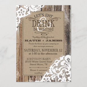 Invitación Country Western Wood Lace Rustic Boda