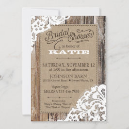 Invitación Country Western Wood Lace Rustic Bridal Shower