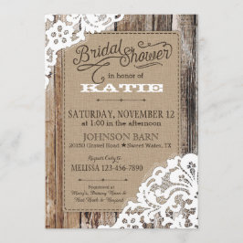 Invitación Country Western Wood Lace Rustic Bridal Shower