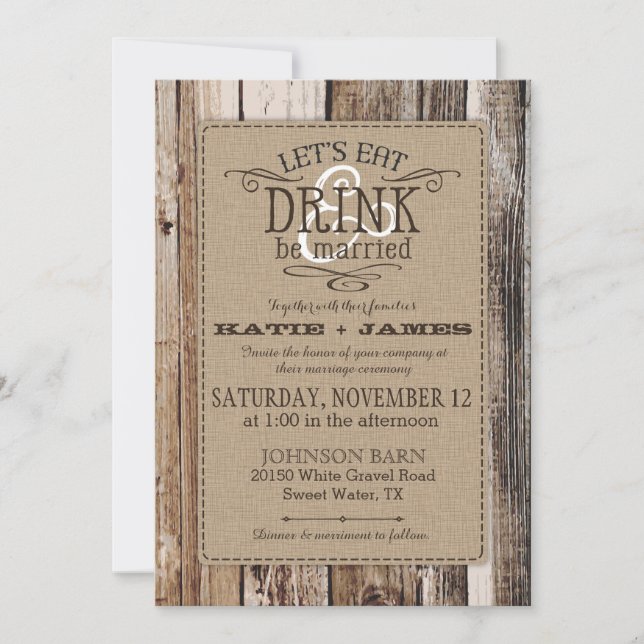 Invitación Country Western Wood planea un Boda ruso (Anverso)