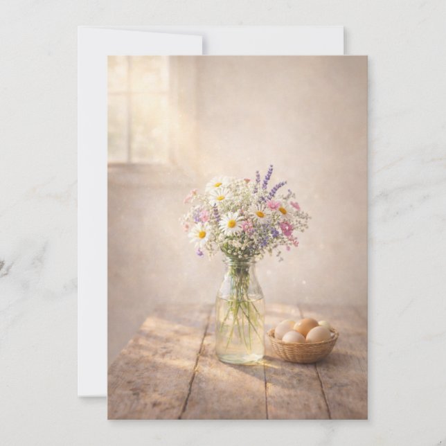 Invitación Country Wildflowers on Rustic Table Greeting Card (Anverso)