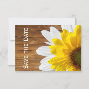 Invitación Country Wood Sunflower Daisy salva la fecha