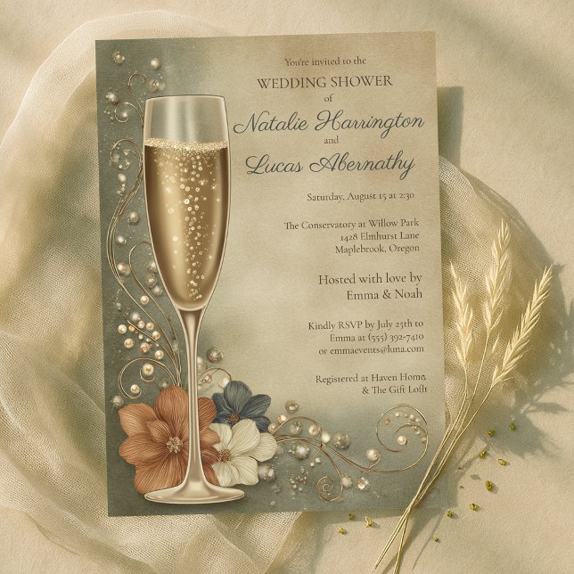 Invitación Couple’s Champagne Floral Wedding Shower (Couple’s Champagne Floral Wedding Shower Invitation
)