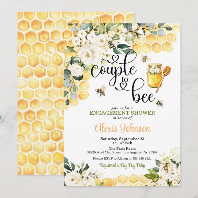Invitación Couple to Bee Engagement Shower Invitation (Anverso / Reverso)
