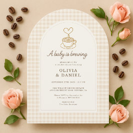 Invitación Couples Shower Baby is Brewing Coffee Gingham
