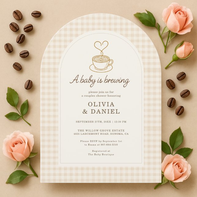 Invitación Couples Shower Baby is Brewing Coffee Gingham (Subido por el creador)