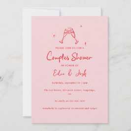 Invitación Couples shower modern pink red elegant handwritten