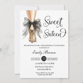 Invitación Couquette Black Ribbon Bow Fashion Heels Sweet 16 