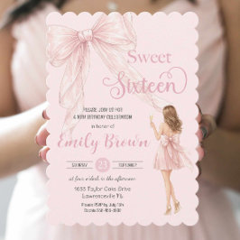 Invitación Couquette Blush Ribbon Bow Fashion Girl Sweet 16