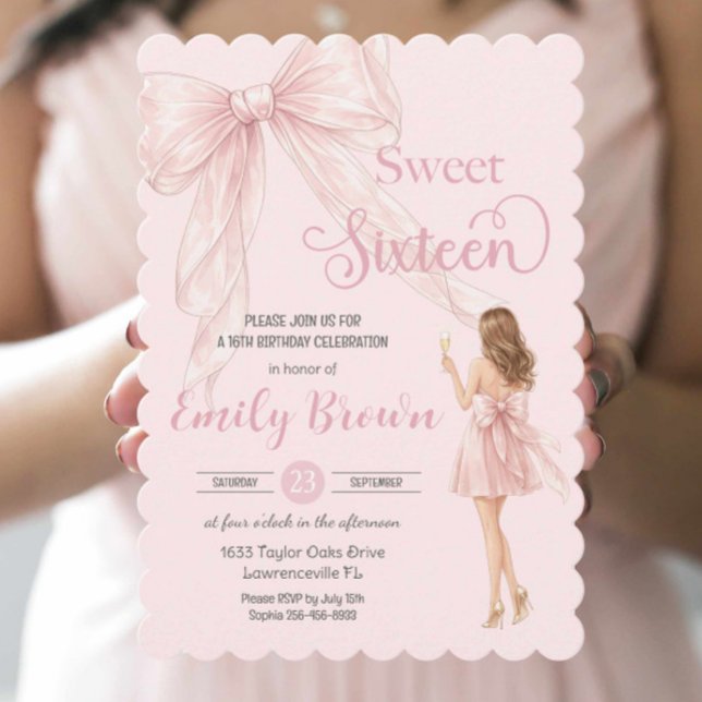 Invitación Couquette Blush Ribbon Bow Fashion Girl Sweet 16 (Subido por el creador)