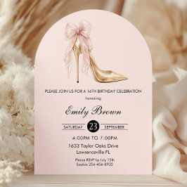 Invitación Couquette Blush Ribbon Bow Fashion Heel Birthday